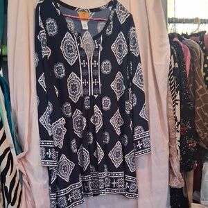Ruby Rd. Navy and White Geometric Tunic Sz3X  $Jo24